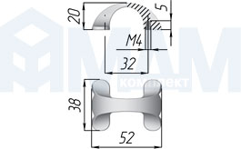 Размеры ручки-кнопки с межцентровым расстоянием 32 мм (артикул WPO.625.032)