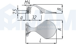 Размеры ручки-кнопки с межцентровым расстоянием 32 мм (артикул WPO.626)