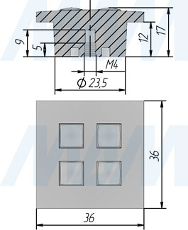 Размеры ручки-кнопки с кристаллами Сваровски (артикул WPO.655.000)