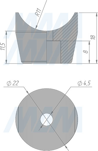 Размеры круглого подпятника для трубы D25 (артикул HR23-D25-P)