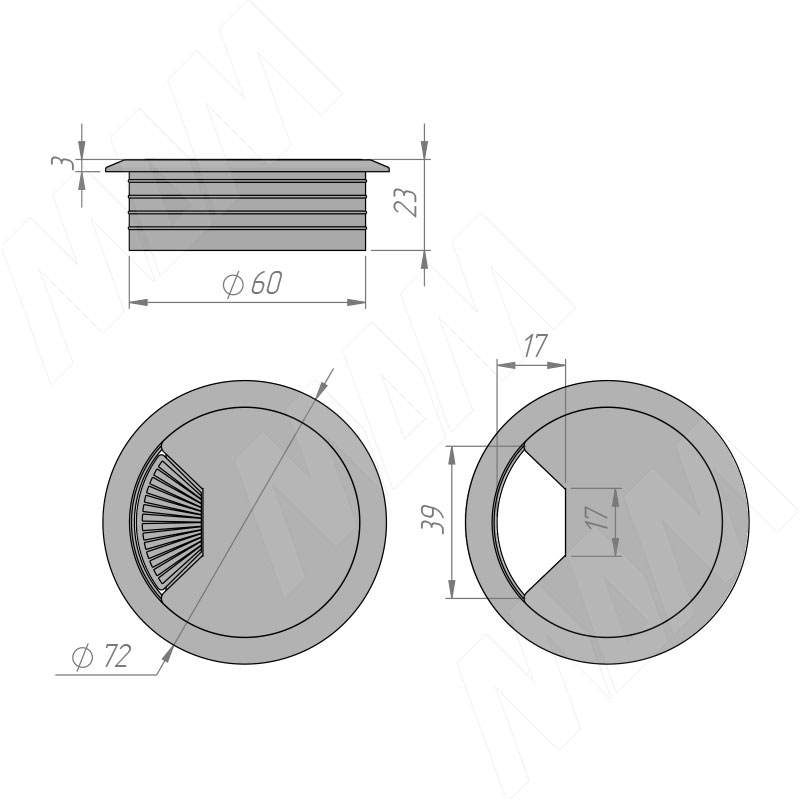 Заглушка кабель-канала, пластиковая, круглая, d=60 мм, белая фото товара 3 - RTK-RD-60.WH