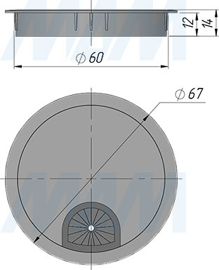 Размеры круглой металлической заглушки кабель-канала диаметром 60 мм (артикул 361-60)
