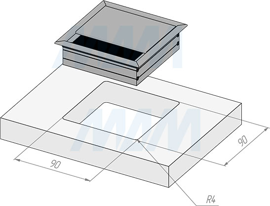 Установка алюминиевой заглушки кабель-канала, 100x100 мм (артикул ALM-SQ-100)