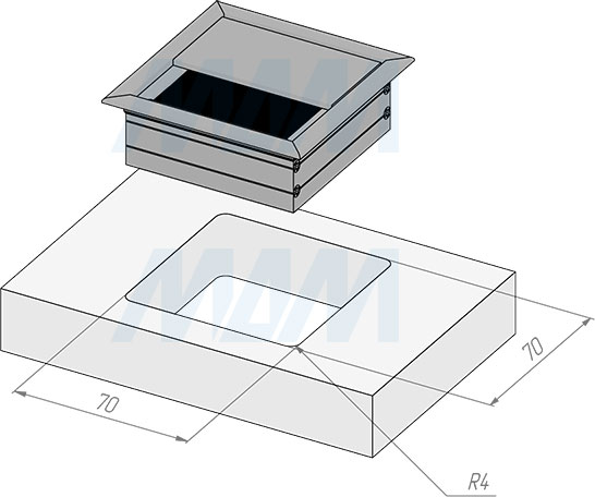 Установка алюминиевой заглушки кабель-канала, 80x80 мм (артикул ALM-SQ-80)