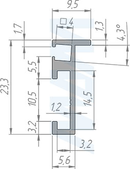 Размеры профиля EXIT для заглушки кабель-канала (артикул EX-PR)
