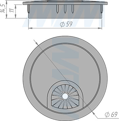 Размеры алюминиевой круглой заглушки кабель-канала, диаметр 60 мм (артикул RND-RD-60)
