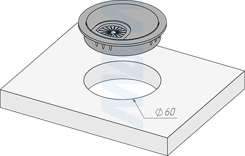 Установка алюминиевой круглой заглушки кабель-канала, диаметр 60 мм (артикул RND-RD-60)