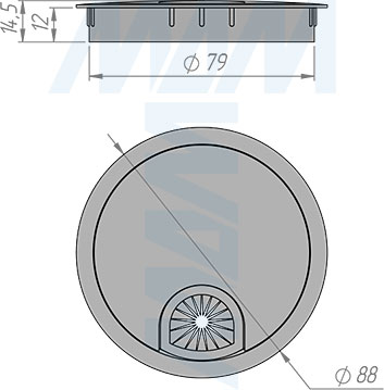 Размеры алюминиевой круглой заглушки кабель-канала, диаметр 80 мм (артикул RND-RD-80)