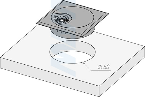 Установка алюминиевой квадратной заглушки кабель-канала, диаметр 60 мм, размер 70x70 мм (артикул RND-RS-60)