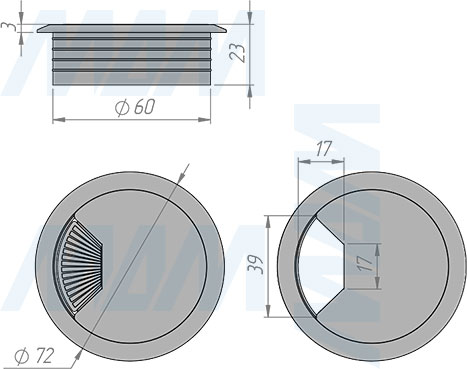 Размеры круглой пластиковой заглушки кабель-канала, диаметр 60 мм (артикул RTK-RD-60)