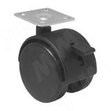 Опора двухколесная с площадкой, D50 мм, со стопором, черная OK-50/1-CT