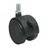 Опора двухколесная с винтом M10, D50 мм, со стопором, черная OK-50/2-CT