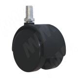 Опора двухколесная с винтом M10, D50 мм, без стопора, черная ОК-50/2/K