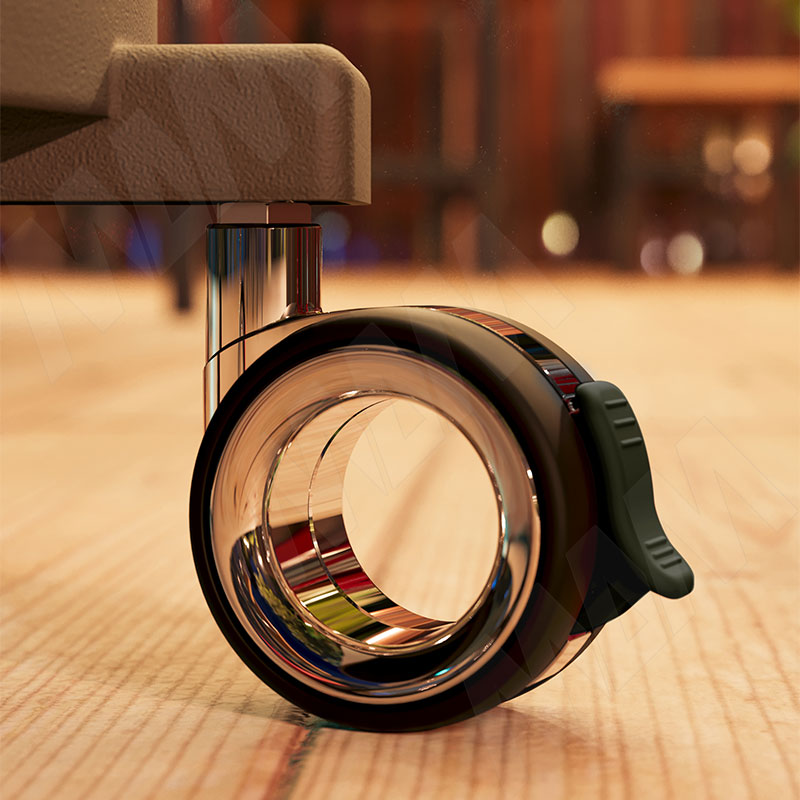 BISMARK Опора колесная, прорезиненное колесо, D75 мм, со стопором, хром фото товара 4 - CST17