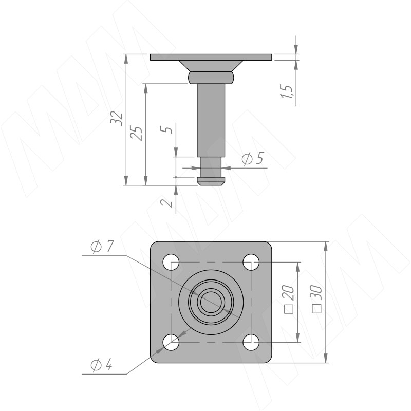 Площадка 30х30 мм для колесных опор PORTLAND фото товара 2 - FIX11 PL