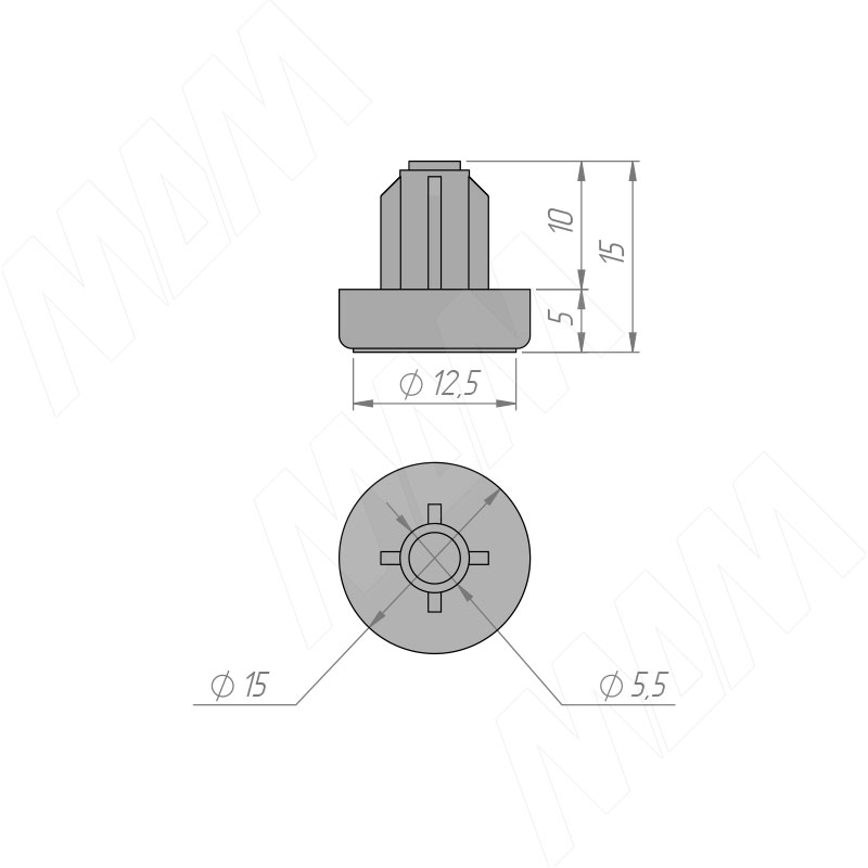 Подпятник круглый D15 мм, под отверстие 6 мм, черный фото товара 3 - HL.R.8.15.BL