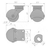 ORLANDO Опора колесная, прорезиненное колесо, D50 мм, без стопора, бронза CST60, фото 1