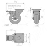 Опора колесная, D50 мм, со стопором, с площадкой, прозрачное колесо CST70 BR, фото 1