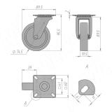 Опора колесная, D75 мм, без стопора, с площадкой CST75, фото 1