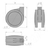 Опора двухколесная усиленная, D75 мм, без стопора, серая CST79 GREY, фото 1
