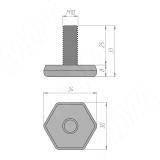 SuperGlide Ножка мебельная шестигранная W30мм, M10x25 мм HR-3010-25, фото 2