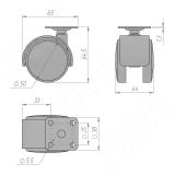 Опора двухколесная с площадкой, D50 мм, без стопора, белая OK-50/1/K/WH, фото 1