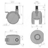 Опора двухколесная с винтом M10, D50 мм, со стопором, белая OK-50/2-CT/WH, фото 1