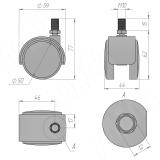 Опора двухколесная с винтом M10, D50 мм, без стопора, черная ОК-50/2/K, фото 1