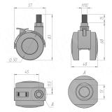 Опора двухколесная с винтом M10, D50 мм, со стопором W00B, фото 1