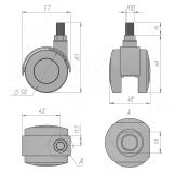 Опора двухколесная с винтом M10, D50 мм, без стопора W00, фото 1