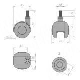 Опора двухколесная с винтом M8, D40 мм, без стопора W03, фото 1