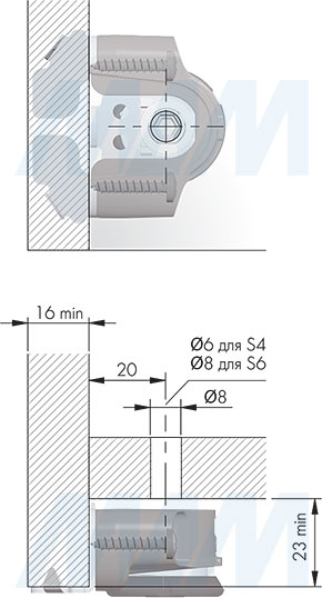 Установка регулируемой опоры INTEGRATO TECH A с шипами и предустановленными винтами, регулировка 12 мм (артикул 3506002000)
