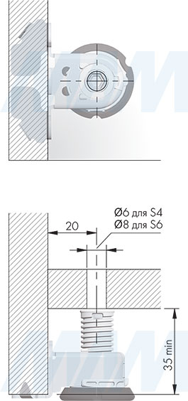 Установка регулируемой опоры INTEGRATO TECH A с шипами, регулировка 20 мм (артикул 3506003000)
