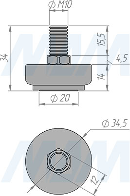 Размеры регулируемой ножки (артикул 4017.CR 03)