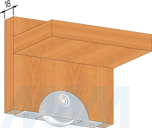 Установка прямоходной врезной колесной опоры MEMPHIS-18  для боковины 18 мм с прорезиненным колесом диаметром 50 мм (артикул CST18), чертеж 2