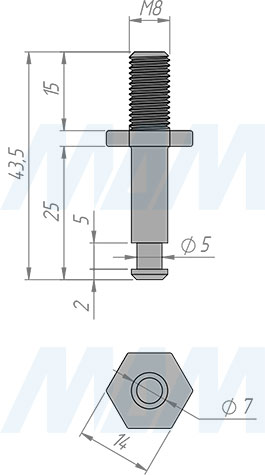 Размеры штифта М8 для колесных опор PORTLAND (артикул FIX11 M8)
