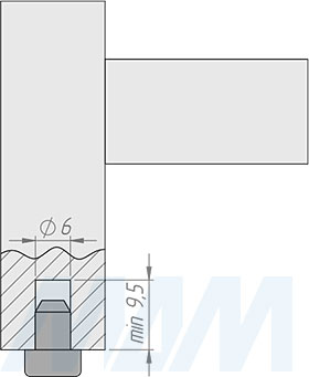 Установка прямоугольного подпятника 15х10 мм под отверстие 6 мм (артикул HL.15X10)