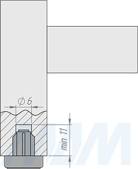 Установка подпятника с круглой плоской шляпкой под отверстие диаметром 6 мм (артикул HL.R.8.15)