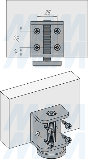 Установка универсальной регулируемой опоры M10x50 мм (артикул LEV-M10X50.S)
