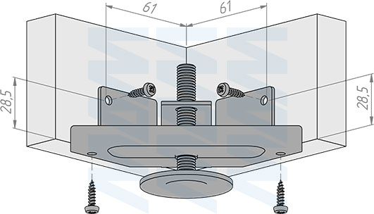 Установка универсальной регулируемой опоры M10x63 мм с поддержкой 2 боковин (артикул LEV-M10X63.D)