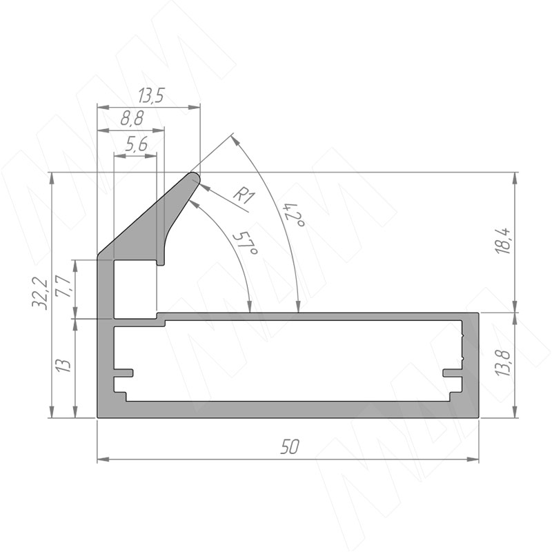 PRIME Профиль рамочный широкий, с наклонной ручкой, серебро брашированное (анод), L-3000 фото товара 2 - FP00296TALB-S3