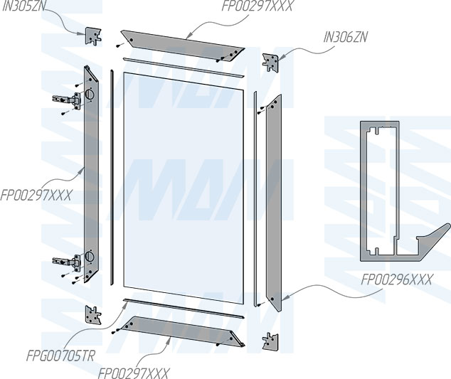 Установка широкого рамочного профиля PRIME с наклонной ручкой (артикул FP00296T), схема 1