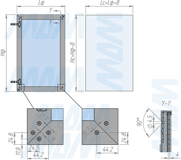 Установка широкого рамочного профиля PRIME с наклонной ручкой (артикул FP00296T), схема 2
