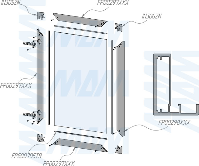 Установка широкого рамочного профиля PRIME с интегрированной ручкой (артикул FP00298H), схема 1