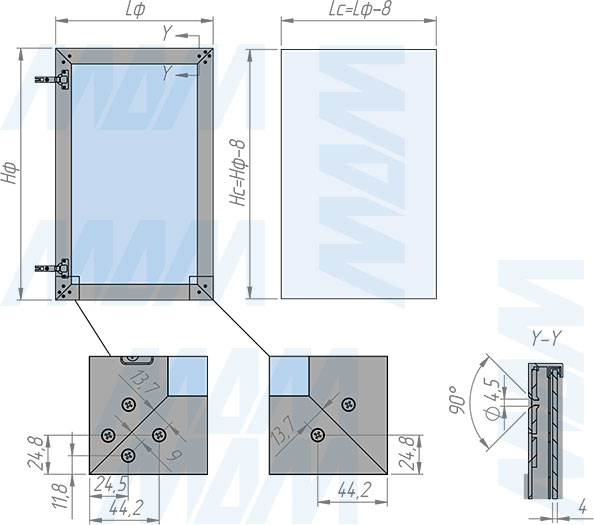 Установка широкого рамочного профиля PRIME с интегрированной ручкой (артикул FP00298H), схема 2
