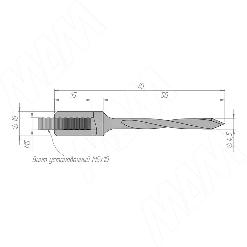 Сверло сквозное D=4.5мм, L=70мм, RH, серия Standard фото товара 2 - 11011070