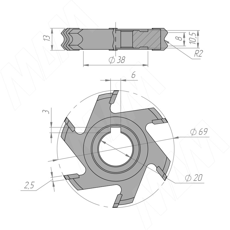 Фреза для снятия свесов D69xd20xh13 6Z R2 RH/LH (компл. 2 шт.) фото товара 2 - 5620090012-R/L-R2
