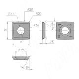 Сменная твердосплавная пластина 15x15x2.5мм R=150, фаска R=0.5, FK08 (комплект 10 шт) 151525R1504R05-58, фото 2