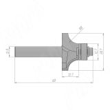 Фреза профильная с нижним подшипником D=28,6 H=12,7 S=8 Z=2 R1=8 подшипник 9,5 C117-28-12S8, фото 1