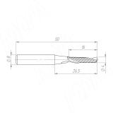 Фреза спиральная твердосплавная D4xL16, S6xGL50, Z1, Up/Rh, чистовая (по пластикам) KF-111-04-16-6-pl, фото 1